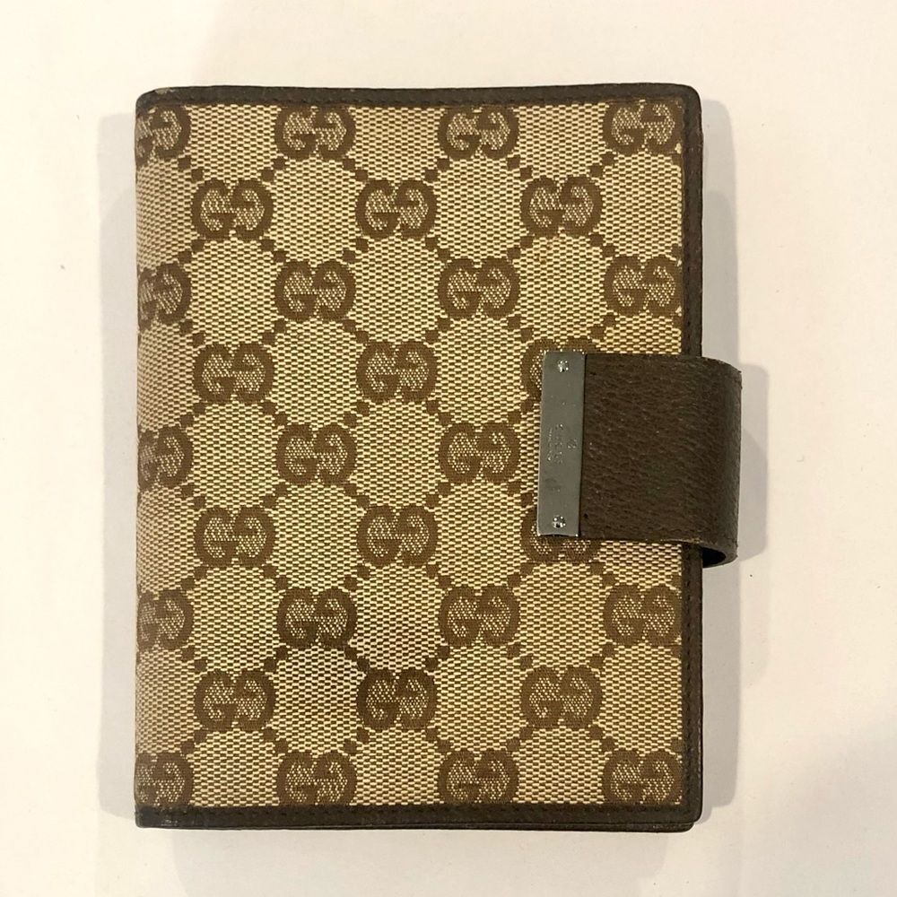GUCCI MONOGRAM Leather Canvas Agenda Binder Passport Holder Credit Card Wallet